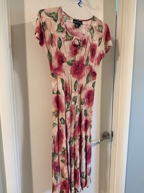 Carole Little Pink Rose Print Maxi Dress